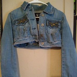 dollhouse cropped denim long sleeve jacket size S